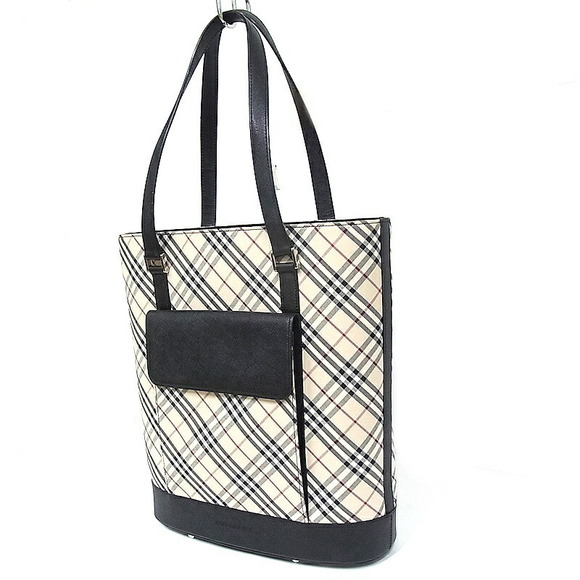 Burberry Tote Bag Bucket Type Shoulder Bag Check Pattern Canvas Leather - Picture 3 of 8